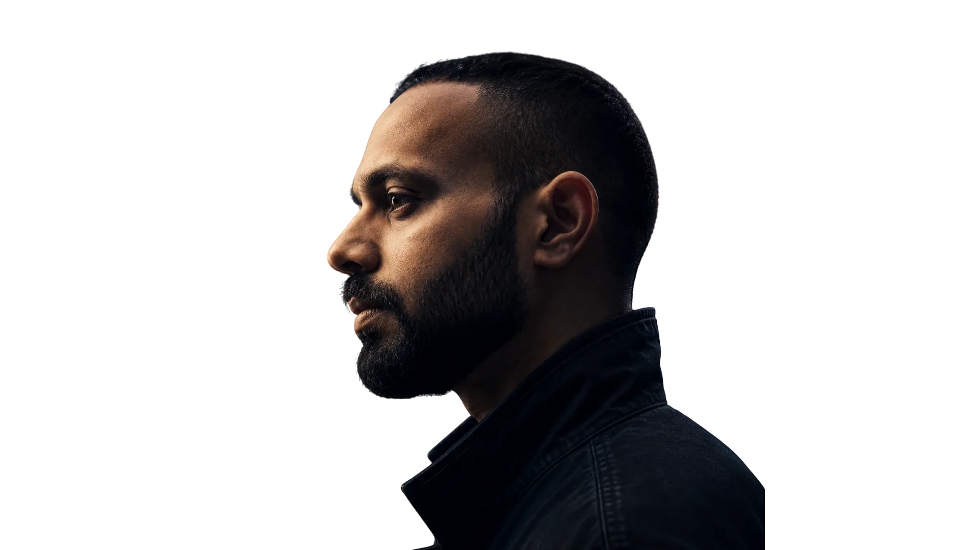 Cinematic side-profile portrait of Sherry George.